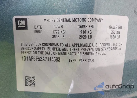 2010 Chevrolet Cobalt Lt z USA, uszkodzony, nr VIN 1G1AF5F52A7114683
